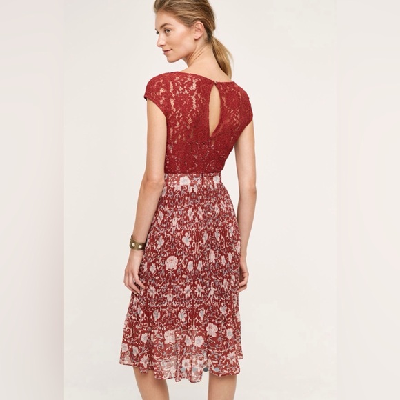 Anthropologie Women’s Arcadia Red Lace Floral Midi Dress size 0 - Picture 2 of 10